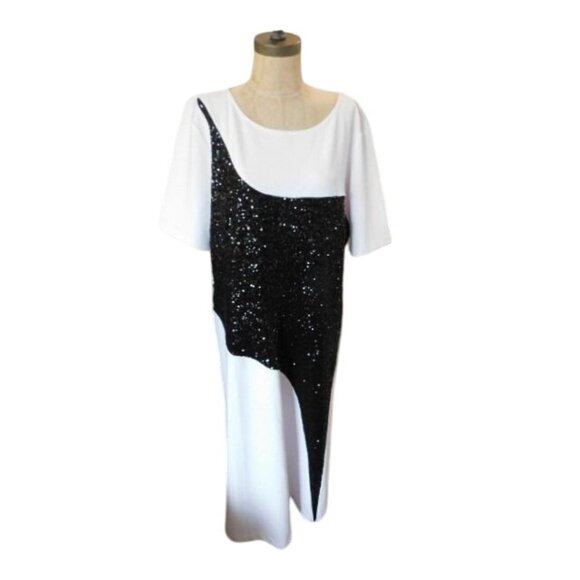 Eloquii Size 20 Plus Size Black White Sequin STRETCH Knit Dress NWT - Picture 1 of 4